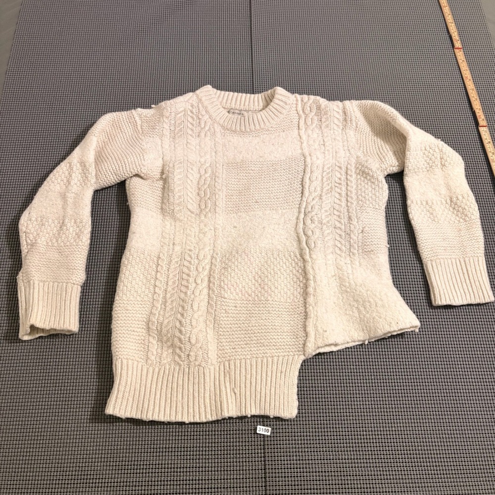 Calvin Klein Jeans Womens Size M Cream Mixed Cable Knit Asymmetrical Hem Sweater